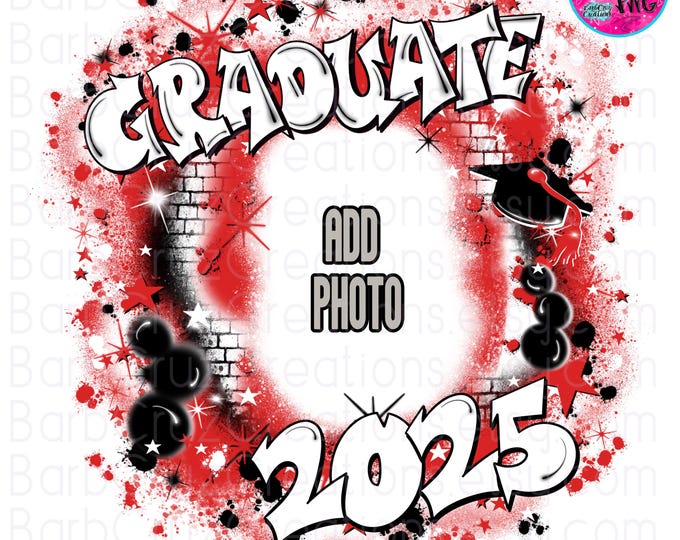 Airbrush png, Boho Senior Graduate 2025, Retro Airbrush Frame, Vintage, Red, Add photo, Class of 2025, Sublimation, Graffiti Art, Custom