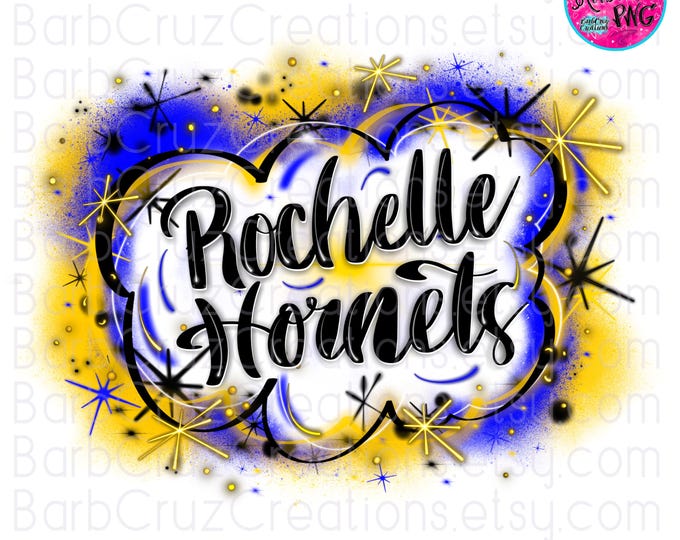 Airbrush png, Rochelle Hornets, Blue, Gold, Senior 2027, Sublimation Design, Digital Graffiti Art, High School, College, School Mascot