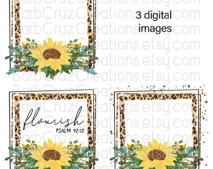 digital bundle, flourish, sunflower leopard frame, invitations, png, digital downloads, sublimation designs, clip art, instant downloads