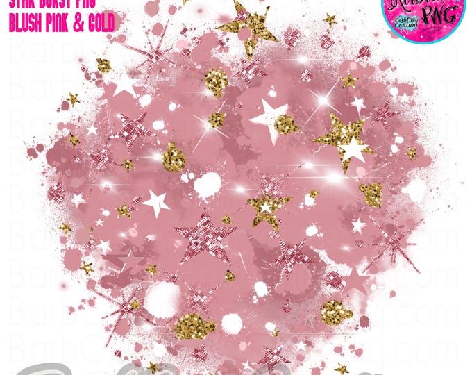 Airbrush png, Blush, Pinks, Star Burst, Graphic designs, shirt transfer, sports, gold glitter, white and pink event tshirt, birthday, dtf