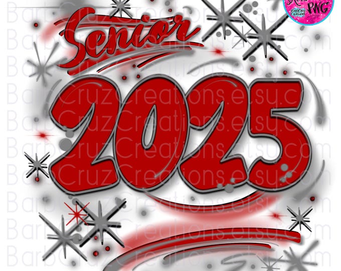 Airbrush png, Senior 2025 red, gray, Old School Airbrush Senior Digital Image for png, Graduate high school, university, or college