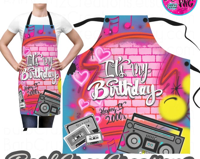 90's Style, trendy retro Customized Custom Airbrush Apron, Apparel, Graffiti, BACH, Vacation, Spray Paint, Old School Shirt, Kitchen Apron