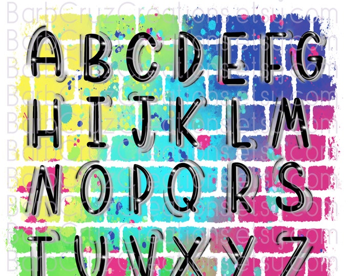 Capital Case Letter, Graffiti Letter, Alphabet, Black Airbrush clip art Font, Sublimation Design, Digital Download, png, zip file, bundle