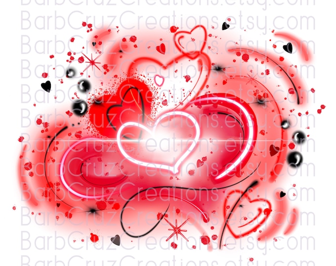 Airbrush png, red hearts, Est. 2023 Spray Paint, Splatter paint, Sublimation, established year, graffiti, airbrush date, Birthday