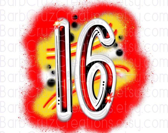 airbrush sixteen, airbrush 16, sixteen clipart, birthday png, sweet 16, birthday clipart, sublimation designs, digital downloads, png
