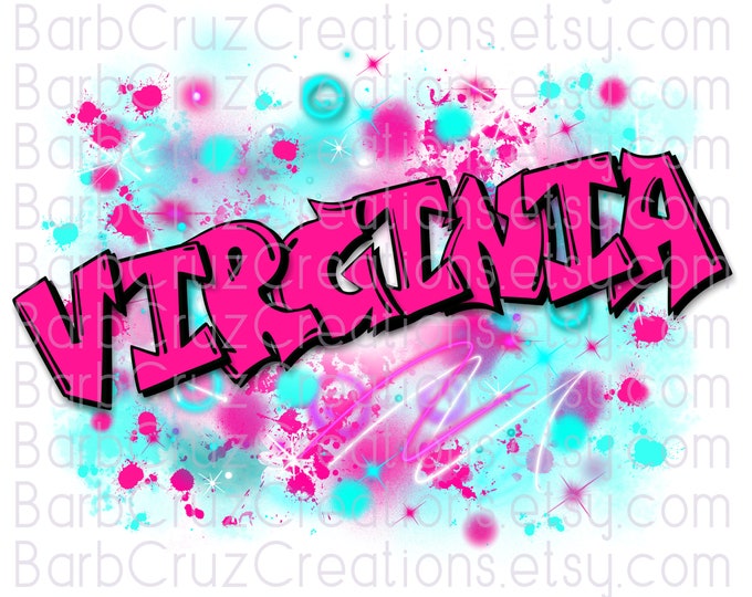 airbrush png, digital image, Custom name Virginia, team spirit, clipart, Virginia, sublimation designs, digital downloads, blue, pink