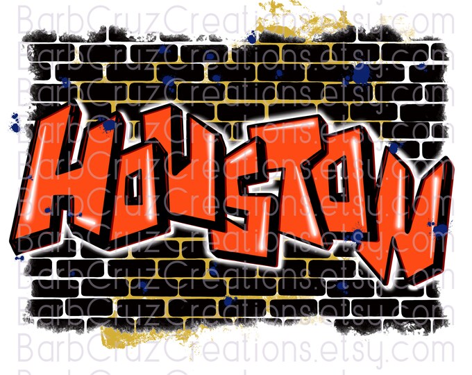 Houston / City / brick wall / Sports / Houston Texas / TX / Digital Download / Sublimation Design / png / jpg / clipart / orange / yellow