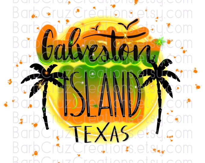 Airbrush png, Galveston Island, Beach, TX, Texas, Tropical, Airbrush, Beach, Ocean, sublimation design, digital airbrush , Summer, Retro