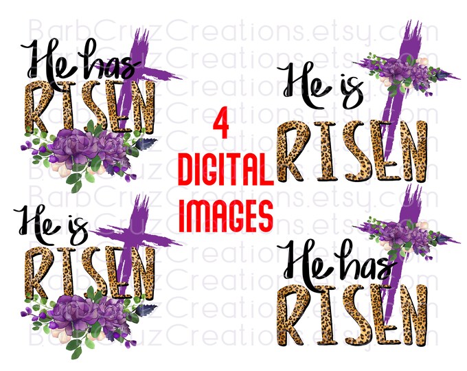 He is risen, He has risen, leopard cross, watercolor design, png, digital download, sublimation transfer, clip art, instant download, Easter