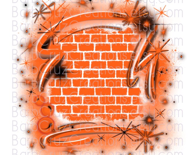 Airbrush Orange Brick Wall Digital png / Background / Digital Airbrush / Graffiti Wall / sublimation designs / Original Airbrush PNG, retro