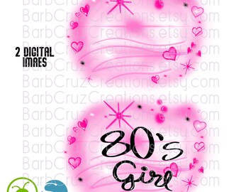 Airbrush rosa Hintergrund, 80er Jahre Baby, 80er Mädchen, pink, Sublimationstransfer, digitaler Download, PNG, Clipart, Airbrush