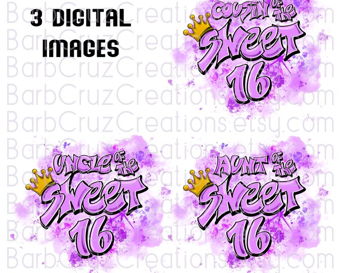 Airbrush png, Sweet 16, Sixteen bday, crown, Birthday, Sublimation Designs, Digital Downloads, light purple, bday, uncle, aunt, cousin party