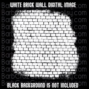 Puede incluir: Imagen digital de una pared de ladrillos blancos con borde desgastado sobre fondo negro. Contiene el texto "WHITE BRICK WALL DIGITAL IMAGE" y "BLACK BACKGROUND IS NOT INCLUDED". Adecuado para proyectos digitales.