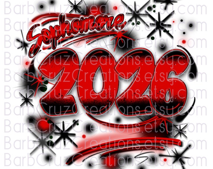 Airbrush Digital Image, Sophomore, 2026, Sublimation Design, Graffiti Art, Graduate, High School Senior, College Senior, red, black