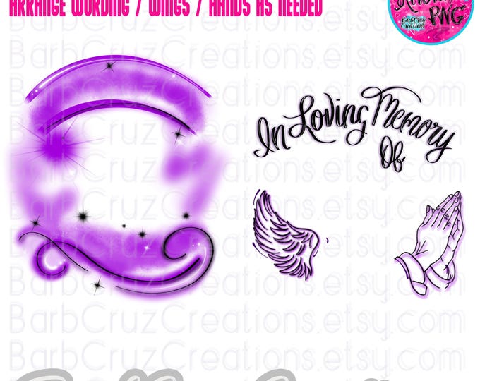 Airbrush png, In loving Memory of, Purple, DTF, DTG Designs, Sublimation, Custom, Memorial png, Airbrush Template, frame, RIP, Set of 4