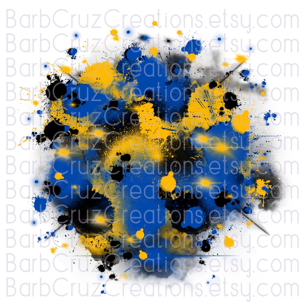 Airbrush Blue & Yellow Paint Splatters, Burst, Digital Airbrush