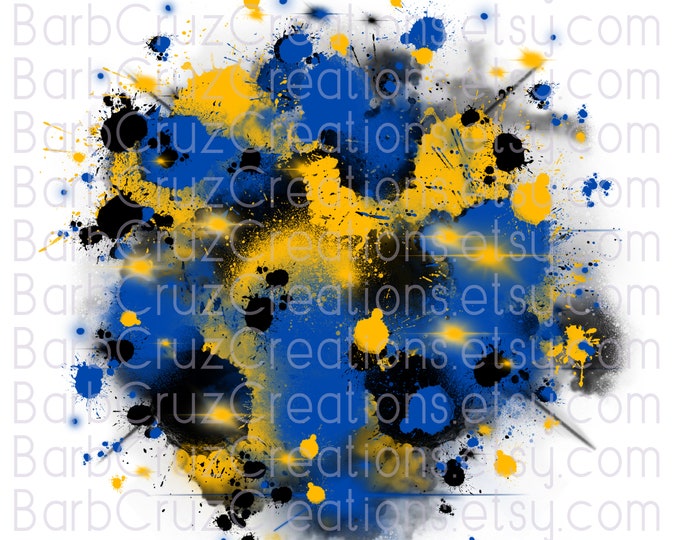 Airbrush blue & yellow Paint Splatters, Burst, Digital Airbrush, clipart, png, sublimation designs, shirt transfer, birthday background
