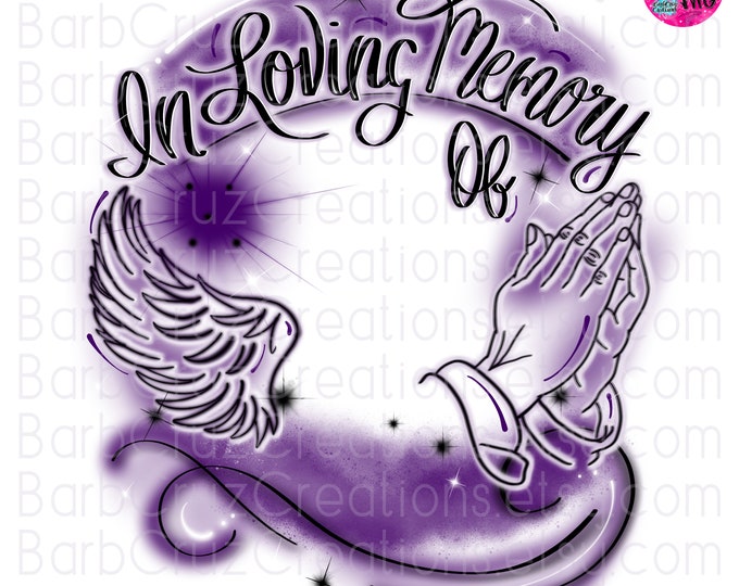Airbrush png, In loving Memory of, White & Purple In Memory of, DTF, DTG Designs, RIP, Custom memorial shirt, White, Graffiti Memorial frame