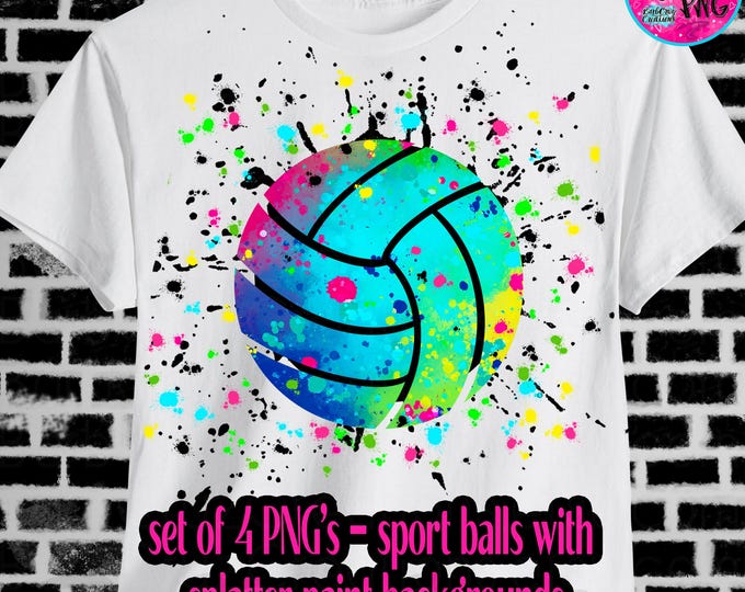 Sports, balls, Volleyball, Soccer, Baseball, Softball, Football, Bundle, Sublimation Designs, Instant Downloads, Transparent, Splatter Paint
