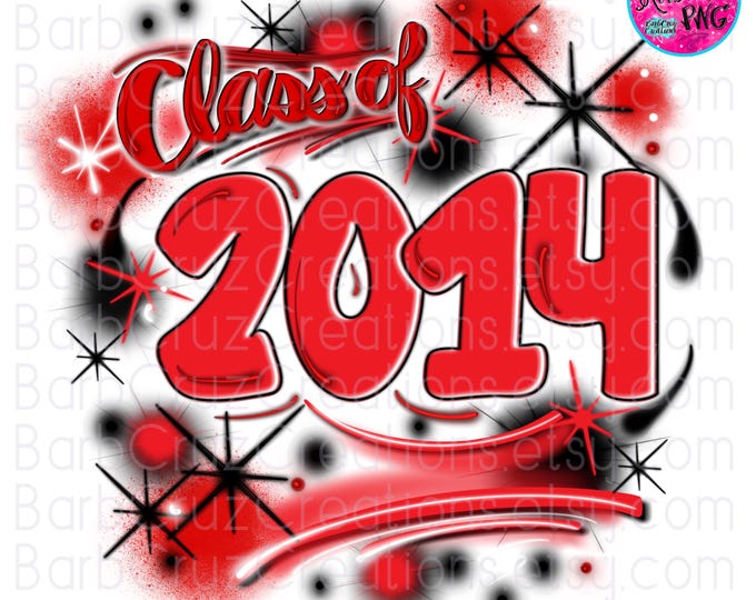 Airbrush png, Class of 2014 red, black, white, Senior Digital Image for png Sublimation Design. Graduate high school, university, or college