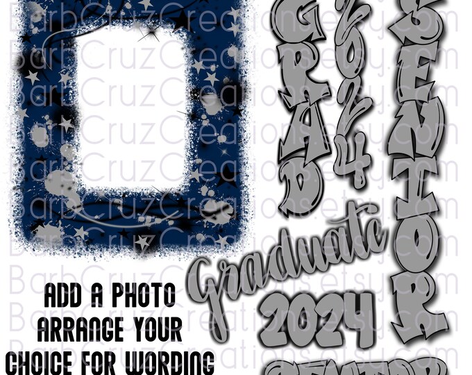 Airbrush png, Dark Blue Frame Senior 2024, Graduate, Digital Airbrush, Sublimation Design, Digital Download, Graffiti Art, png, Blue, Frame