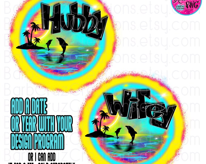 Airbrush png, Wifey, hubby, Couples, Honeymoon shirts, anniversary, wedding, illustration, sublimation design, digital, tropical, vintage