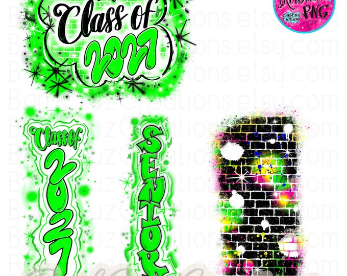 Airbrush png, Vintage Bundle Green Black, Senior, Class of 2027, Graffiti, High School Senior,College, pant leg,sleeve,vertical,  Nostalgic