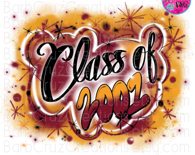 Airbrush png, Class of 2001, High School, Graduate, Digital Airbrush, Sublimation, Graffiti Designs, 90s style, 12th grade, deep red, gold