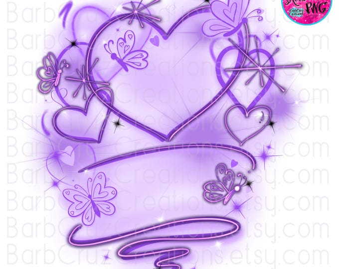 airbrush png, airbrush background, light purple hearts, butterfly, airbrush template, sublimation, love, retro, 90's vintage, butterflies