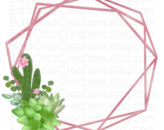 Modern Cactus Succulent Wreath, Rose gold digital frame, Succulent Frame, Wreath, png, clipart, waterslide, digital download, sublimation