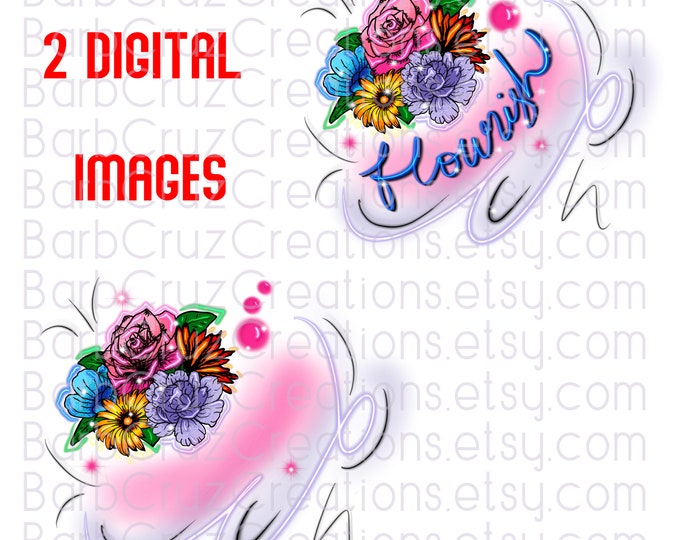 Airbrush png, Floral bouquet, Neon, Flowers, Flourish, Sublimation Designs, Digital Downloads, 90's, clipart, Old School, Airbrush Designs