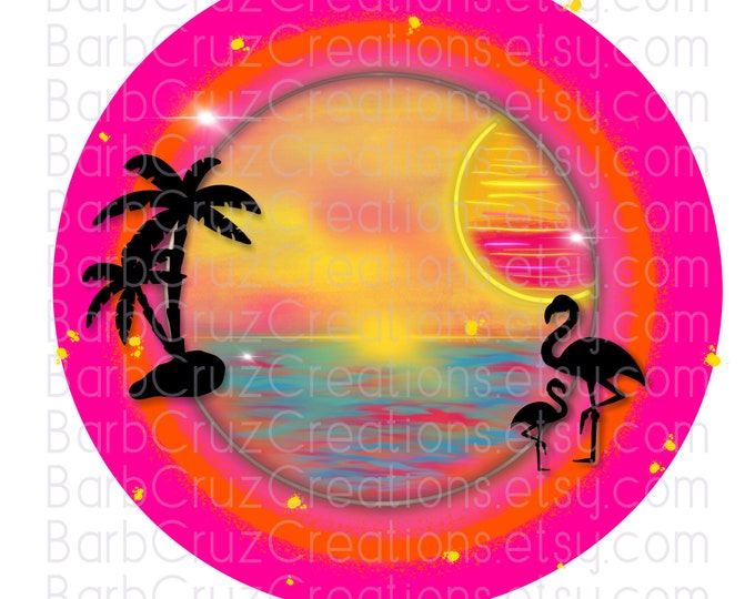 Airbrush png, Flamingos, Tropical, Sunset, Sunrise, Paradise, Beach, Ocean, png, sublimation design, digital download, Summer, Sea, 2023