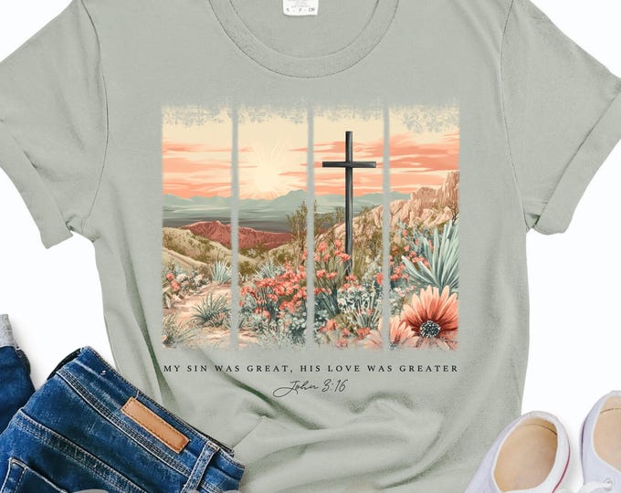 Christian Easter Shirt, Jesus Has Risen, Cross, Sunset Watercolor Aesthetic Easter, Religious, Jesus is alive, Bible Verse, Comfort, Colors