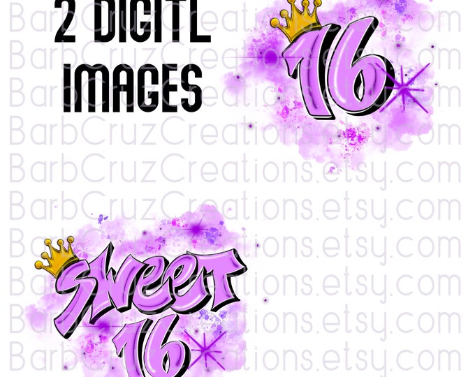 Sweet 16, Sixteen bday, crown, Birthday, Airbrush png, Print Designs, Sublimation Designs, png, clipart, Digital Downloads, purple, lavender