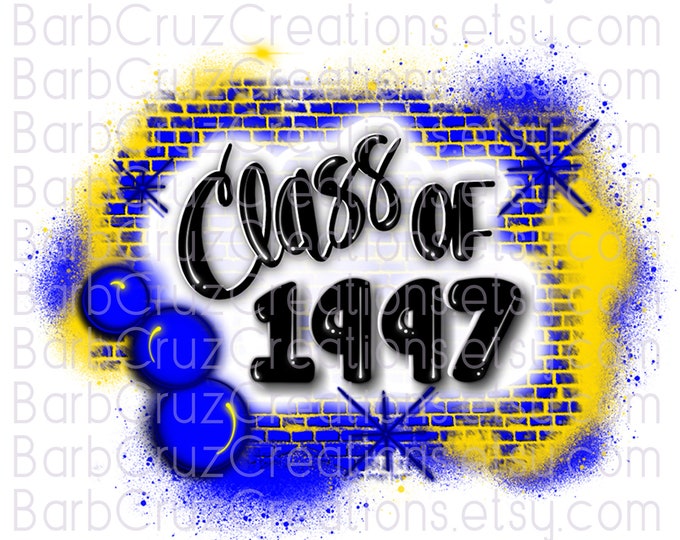 Class of 1997, Airbrush png, Sublimation, Graffiti design, Digital Airbrush, Brick Wall, Graffiti, png, Clipart, reunion, blue, yellow