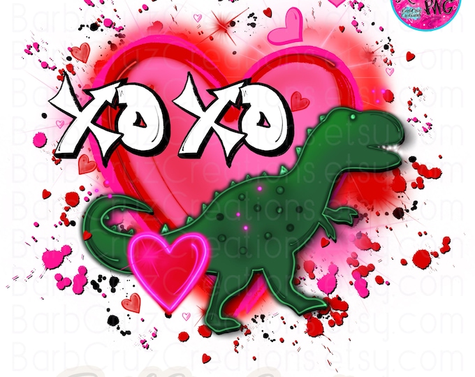 airbrush png, airbrushed Dinosaur, red, hearts, Valentine's Day, Be Mine, sublimation transfer, Dino, sublimation, love, image, xoxo