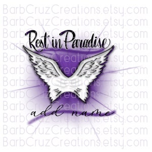Rest, In Loving Memory of, Angel Wings, Sublimation Design, Digital Downloads, png, custom image, digital airbrush, RIP, Memorial, purple