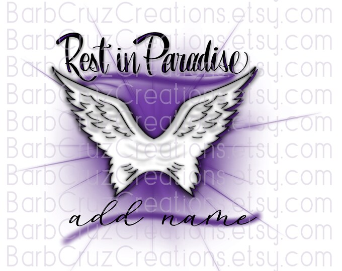 Rest, In Loving Memory of, Angel Wings, Sublimation Design, Digital Downloads, png, custom image, digital airbrush, RIP, Memorial, purple