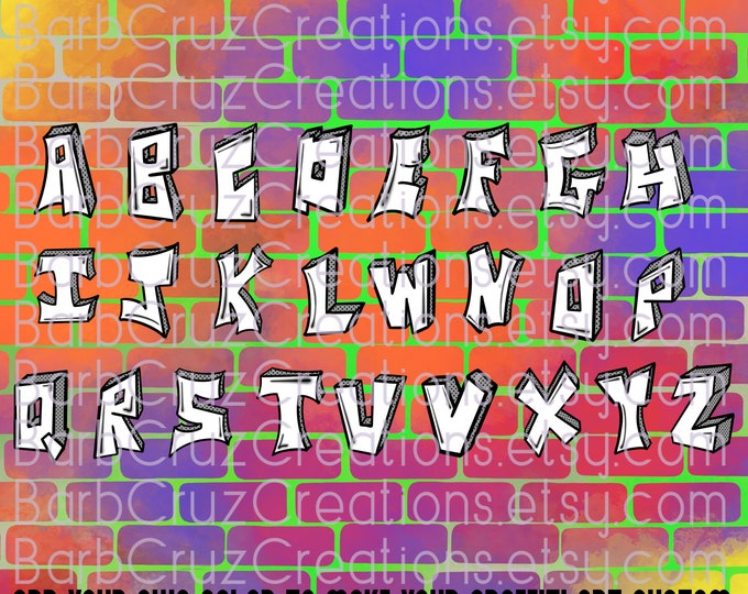 Graffiti Letters, Boxy, Alphabet, Airbrush Fonts, Sublimation Design, Digital Download, png, clipart, bundle, boxy lettering