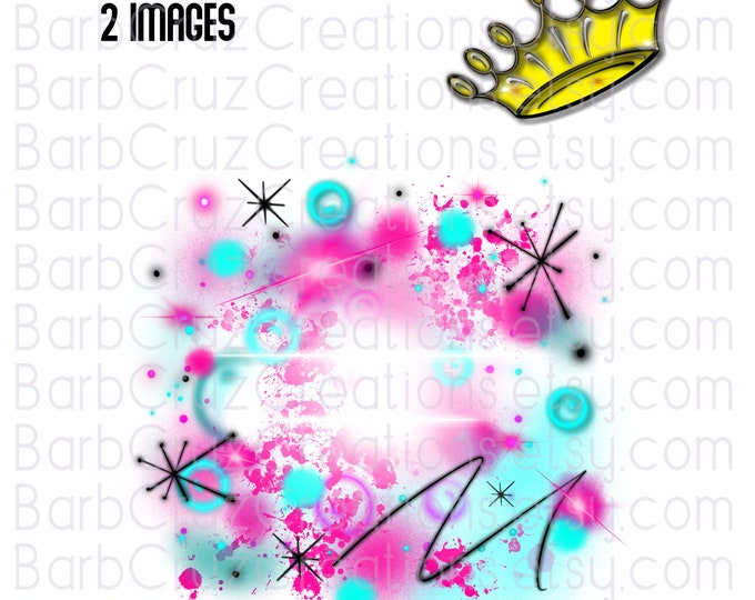 Airbrush png, Pink, Bluish Green Airbrush Digital Background with crown, diy stickers, Tumbler,  Graffiti Design, sublimation designs