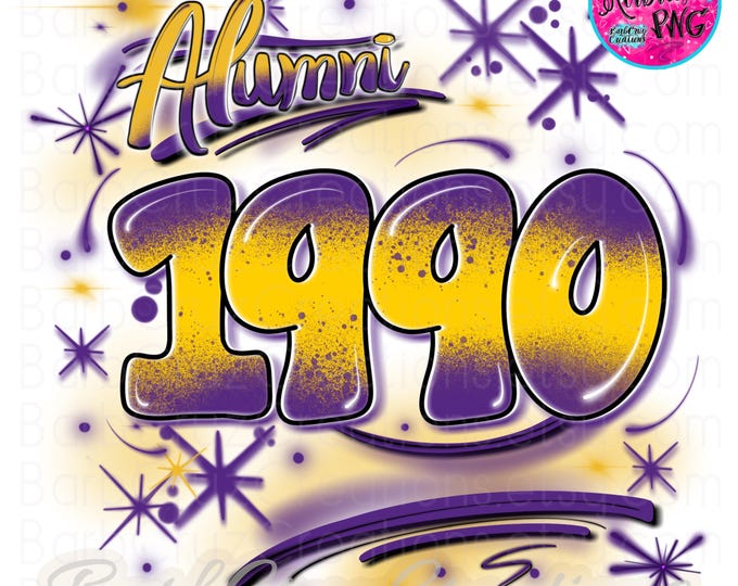 Airbrush png, Alumni 1990, High School, Class of 2028, Graduate, Sublimation Design, Digital, Graffiti,  purple, gold, Graffiti Trendy retro