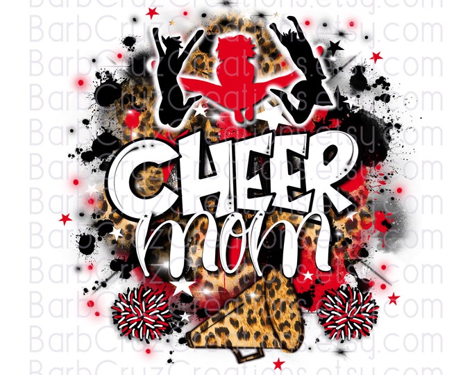 Leopard Print Cheer Mom PNG, Airbrush Sports Team Design, Star Bursts, Digital Download, Hip Hop, Dance, Graffiti, Airbrush png