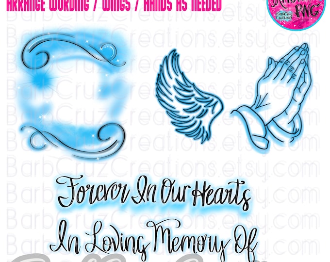 In loving Memory of, Airbrush png, Blue 4 Design set, RIP, DTG, Memorial shirt png, Airbrush Template, frame, Forever in our Hearts