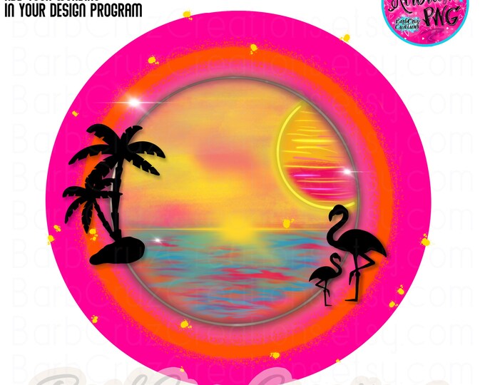 Airbrush png, Flamingos, Tropical, Sunset, Sunrise, Paradise, Beach, Ocean, png, sublimation design, digital download, Summer, Sea, 2023