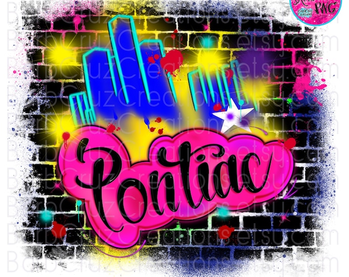 Airbrush png, Pontiac, Detroit, City, Silhouette, illustration, png, sublimation design, digital download, airbrush design, graffiti design