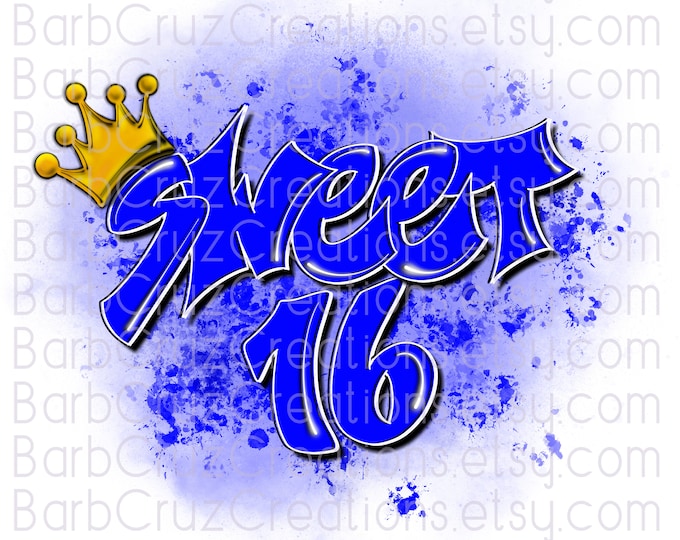 Sweet 16, Sixteen bday, crown, Birthday, Airbrush png, Print Designs, Sublimation Designs, png, clipart, Digital Downloads, blue, jpg