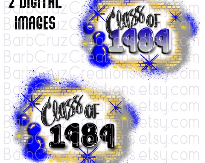 Class of 1989, Airbrush, Sublimation Design, Digital Download, Brick Wall, Graffiti Art, png, Clipart, Heat Transfer, blue, yellow, black