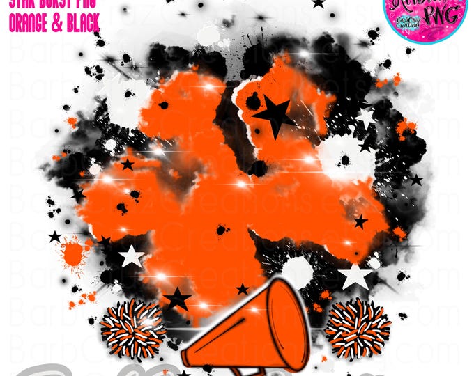 Airbrush png, Cheerleader, designs, Cheer Shirt, Cheer Team shirt, Sports Team Airbrush, Airbrush, Cheer, Sublimation Design, orange, black
