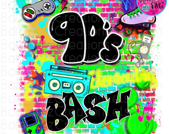 90's bash, airbrush png / airbrush Background / 90s baby / sublimation / digital airbrush / Hip Hop / Graffiti Art / vintage / 80's girl