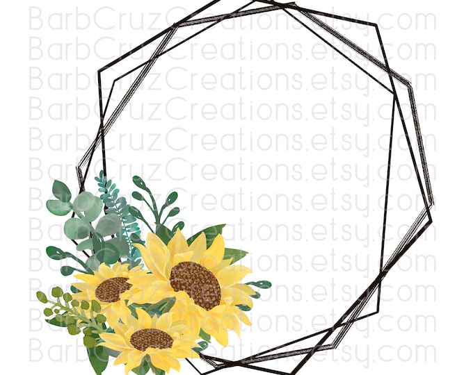 Sunflowers, Modern Sunflower Wreath, Modern Sunflower frame, Invitations, png, Digital Downloads, Sublimation Designs, Sublimation Transfer